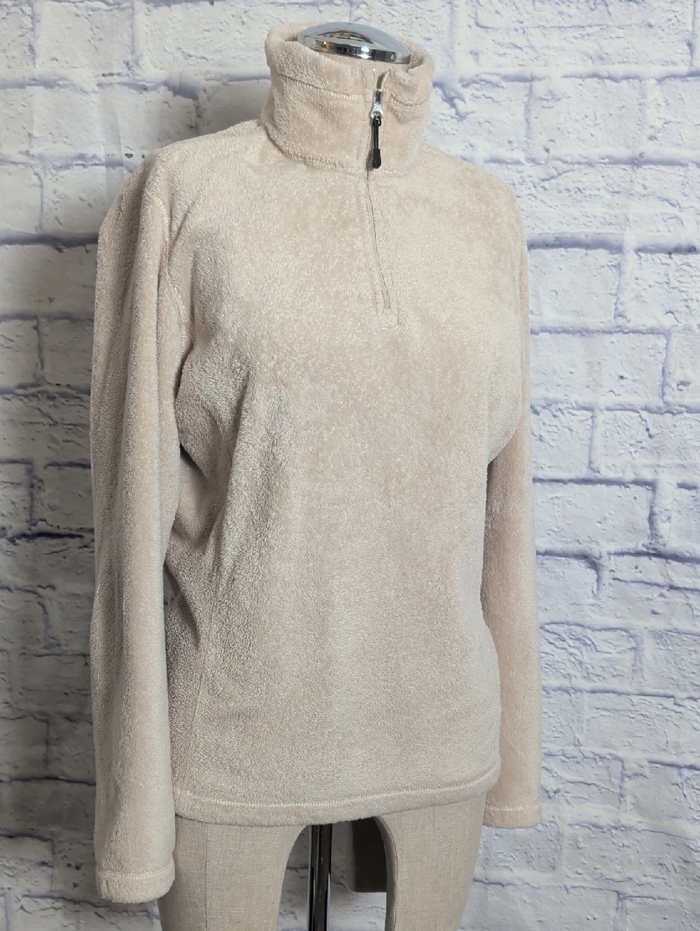 Lands' End Creamy Tan Half-Zip Fleece Pullover - Size Small